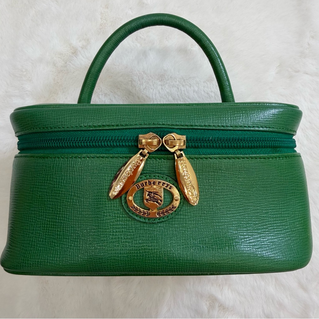 Burberry Green Cosmetic Case With Gold Accents
